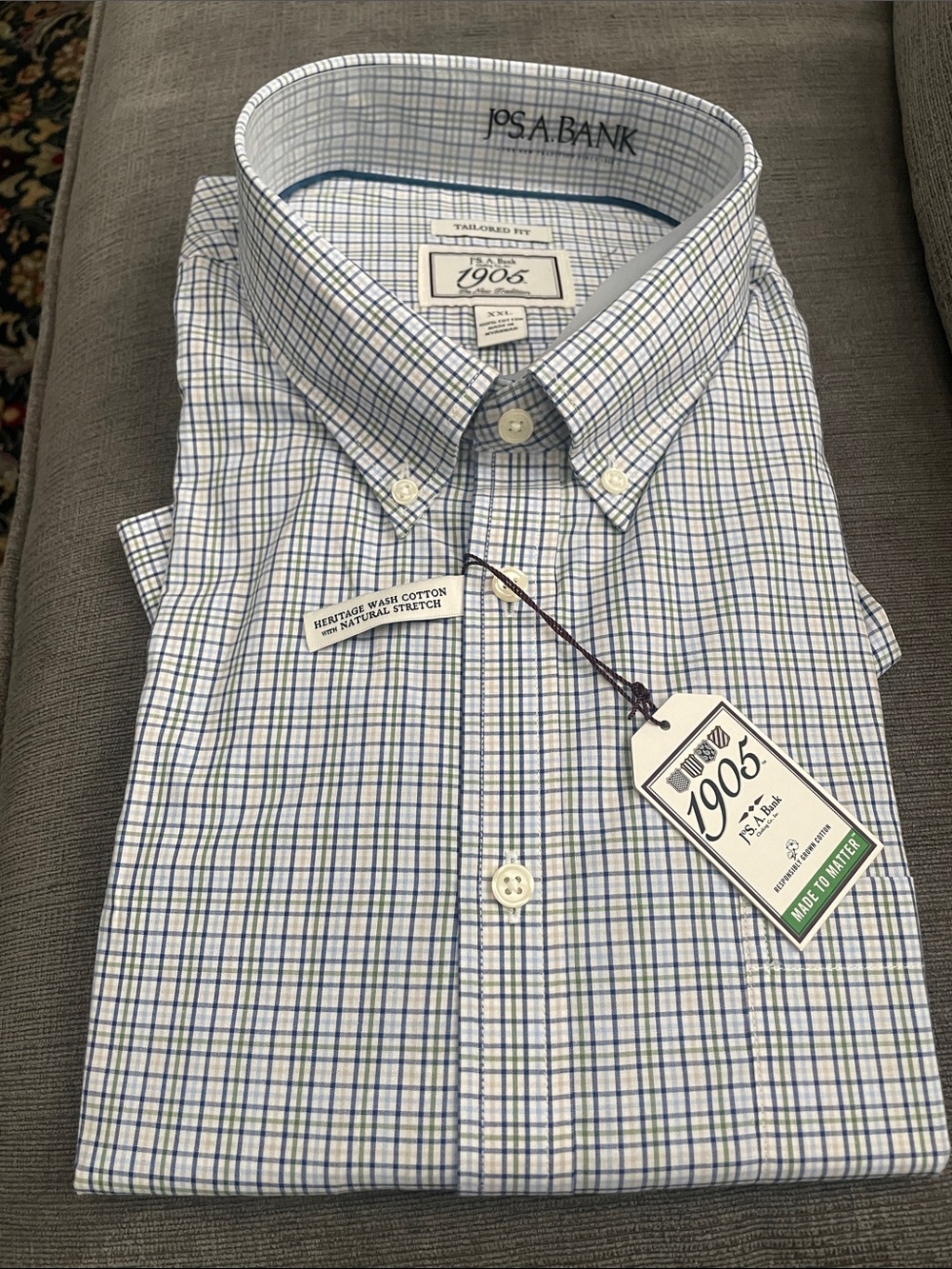 Jos. A. Bank 1905 Blue and White Plaid Button-Down Shirt